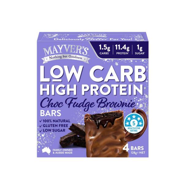 MAYVERS LOW CARB HIGH PROTEIN CHOC FUDGE BROWNIE BARS 4PACK 128G