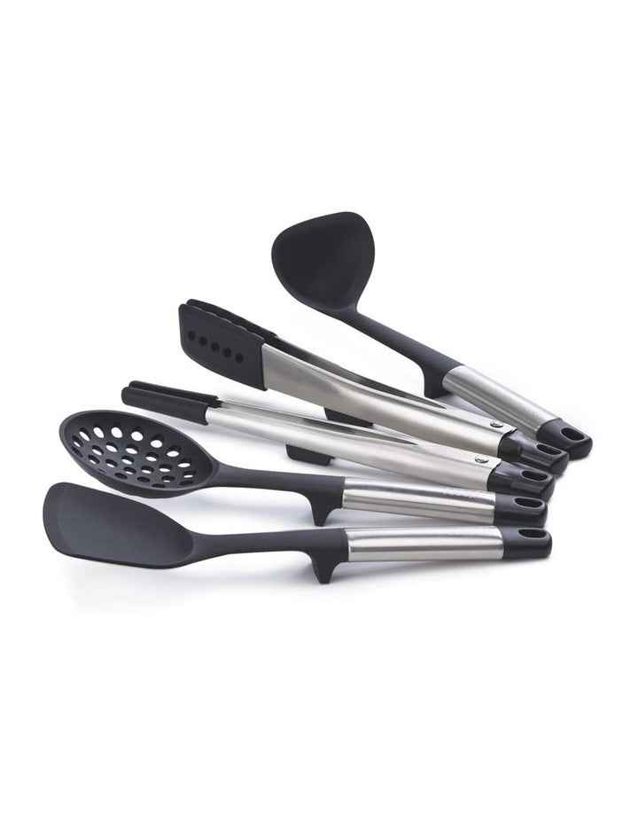 Elevate Fusion 5 Piece Silicone Set With Stand in Stainless Steel