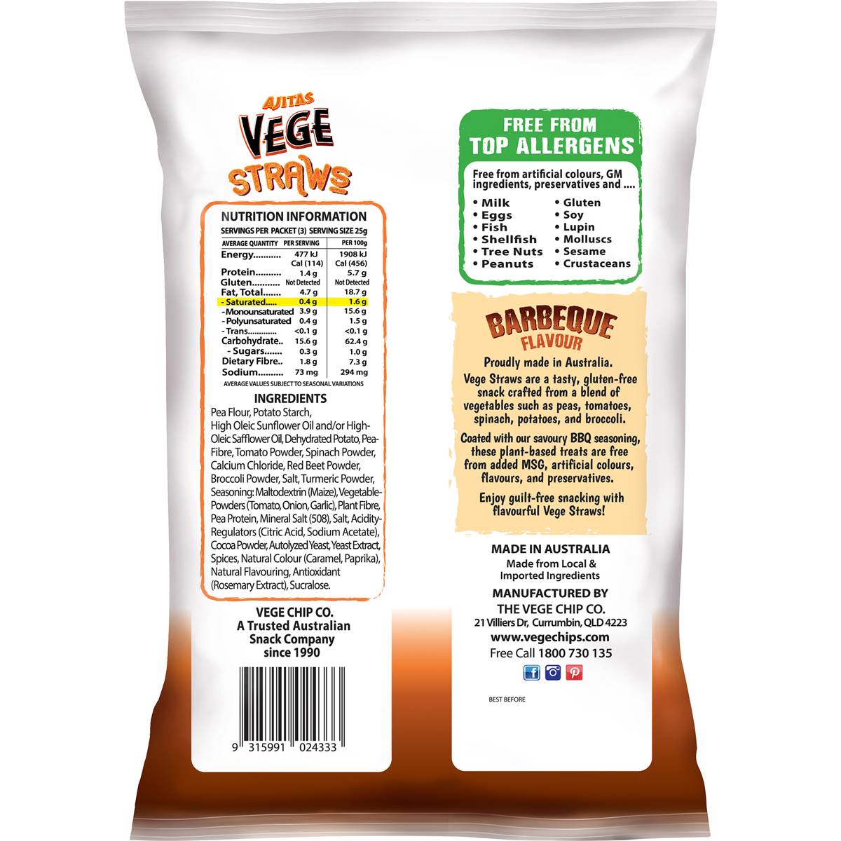 Vege Chips Straws Barbeque 75g