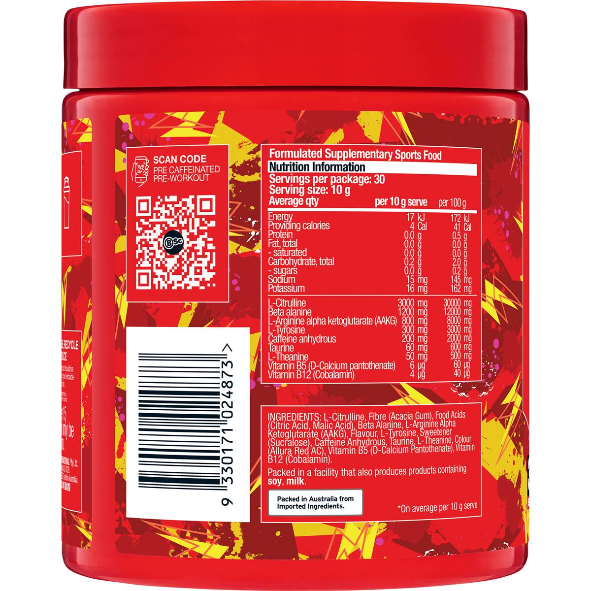 BSC Caffeinated Pre Workout Red Sour Snakes Flavour 300g