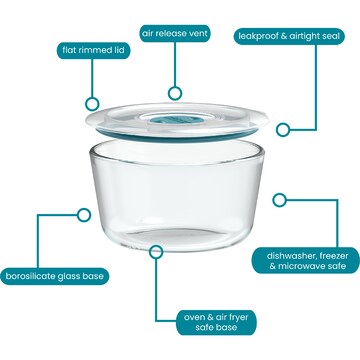 Decor Vent & Seal Glass Container Round 500mL each