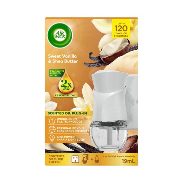AIR WICK SCENTED OIL PLUG-IN OIL DIFFUSER + REFILL SWEET VANILLA & SHEA BUTTER 19ML