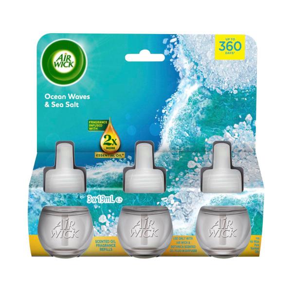 AIR WICK SCENTED OIL FRAGRANCE REFILLS OCEAN WAVES & SEA SALT 3 X 19ML