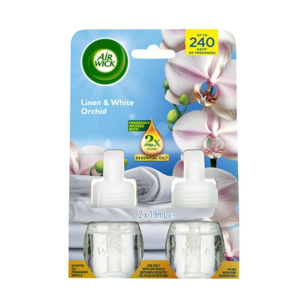 AIR WICK SCENTED OIL FRAGRANCE REFILLS LINEN & WHITE ORCHID 2 X 19ML