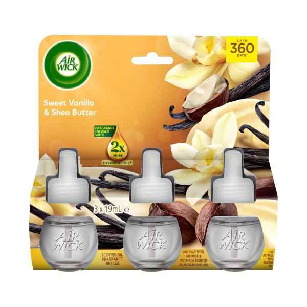 AIR WICK SCENTED OIL FRAGRANCE REFILLS SWEET VANILLA & SHEA BUTTER 3 X 19ML