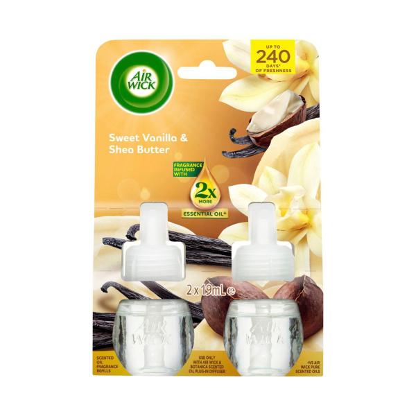 AIR WICK SCENTED OIL FRAGRANCE REFILLS SWEET VANILLA & SHEA BUTTER 2 X 19ML