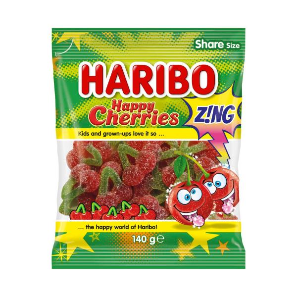 HARIBO HAPPY CHERRIES SOUR LOLLIES 140G