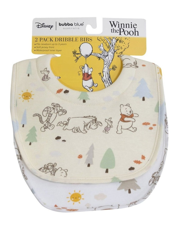 Winnie The Pooh Dribble Bibs 2 Pack in Vanilla/White