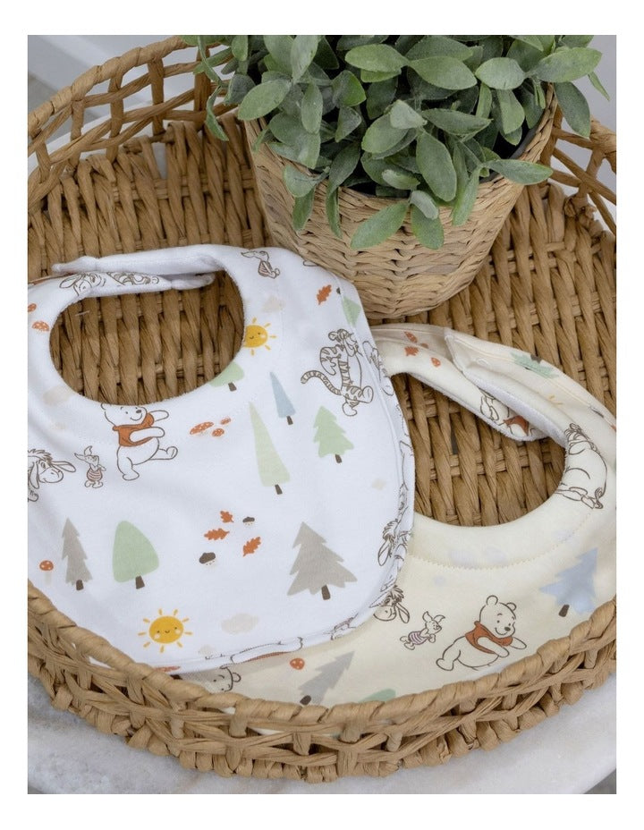 Winnie The Pooh Dribble Bibs 2 Pack in Vanilla/White