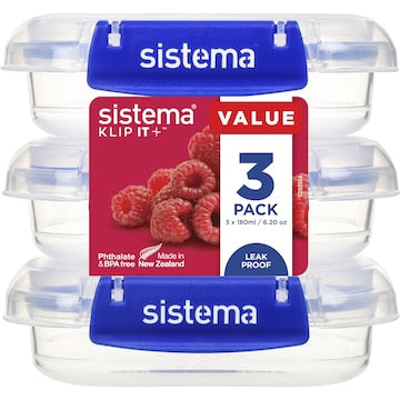 Sistema Klip It Plus Rectangle Food Container 180mL x 3 pack