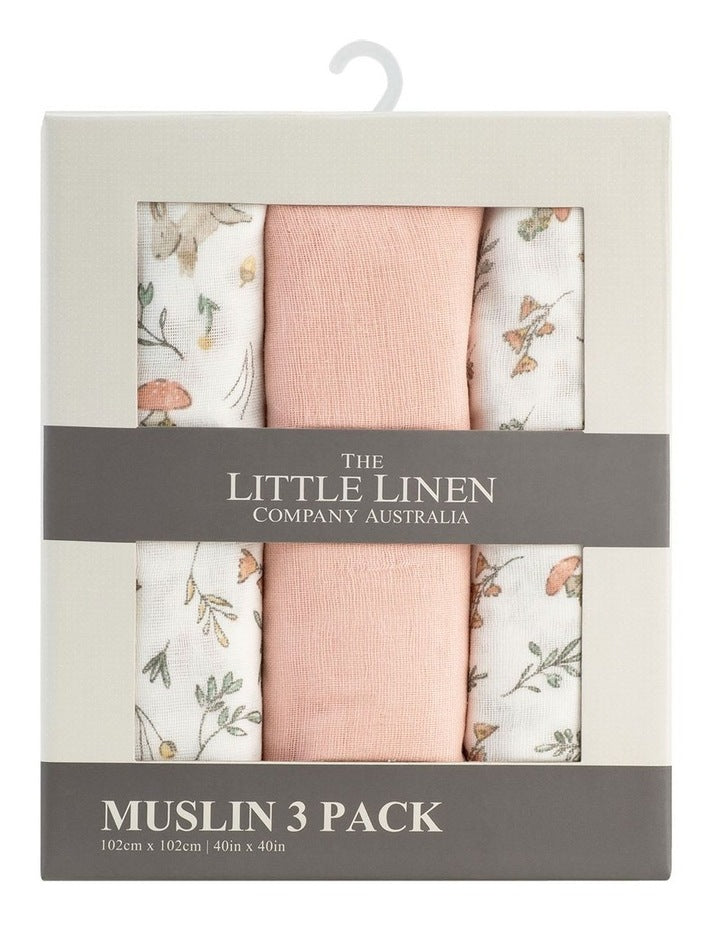 Harvest Bunny Muslin Wrap 3 Pack in Dusty Pink