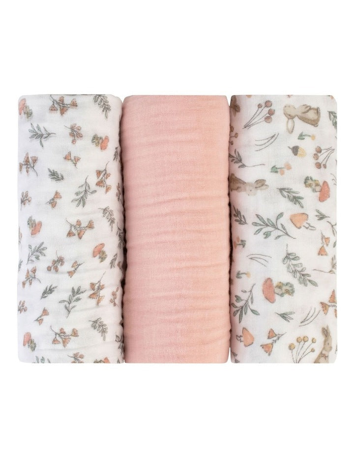 Harvest Bunny Muslin Wrap 3 Pack in Dusty Pink