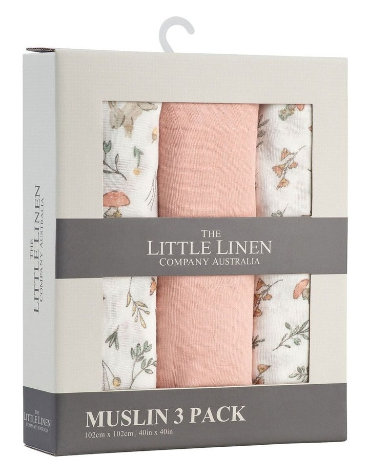 Harvest Bunny Muslin Wrap 3 Pack in Dusty Pink