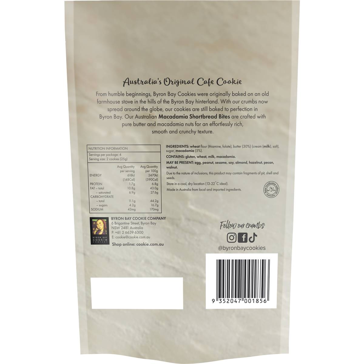 Byron Bay Cookies Macadmia Shortbread Bites 100g