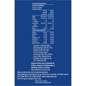 V Energy Drink Blue Zero Sugar Can 250mL