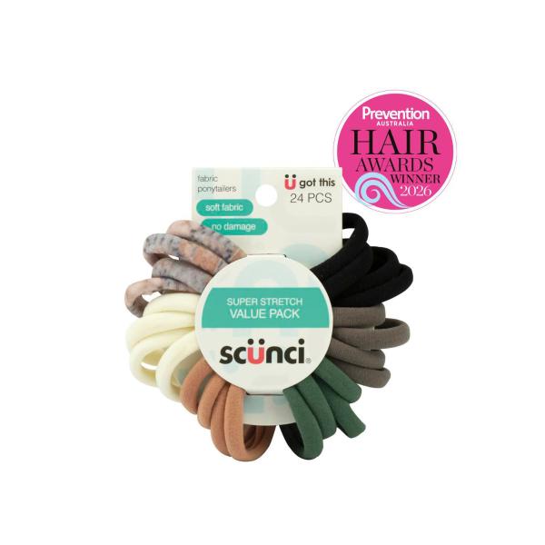 SCUNCI PONYTAILERS SUPER STRETCH VALUE PACK 24PC