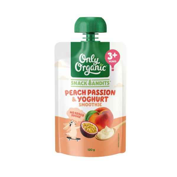 ONLY ORGANIC SNACK BANDITS PEACH PASSION & YOGHURT SMOOTHIE 120G