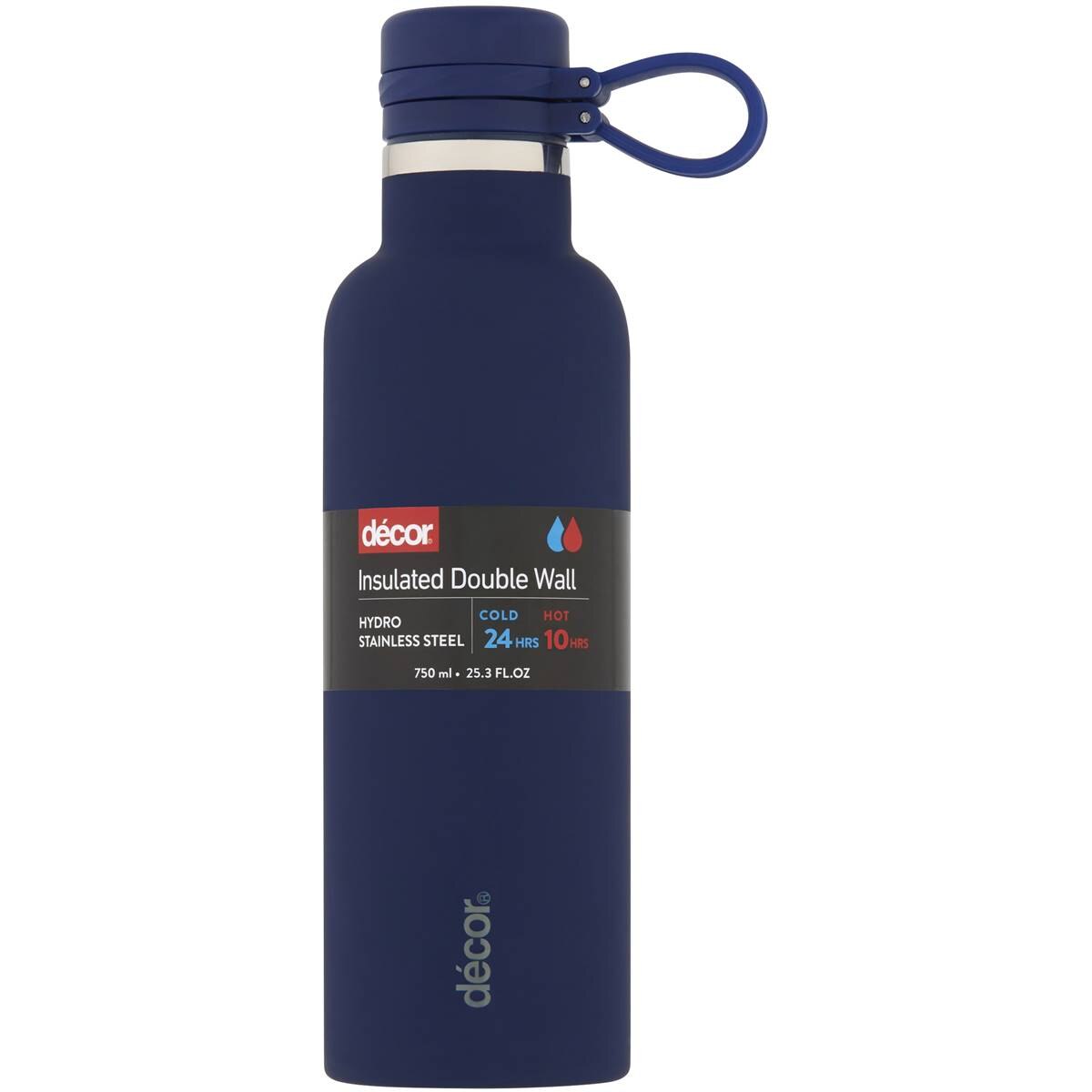 Decor Hydro Stainless Steel Water Drink Bottle 750mL Assorted each