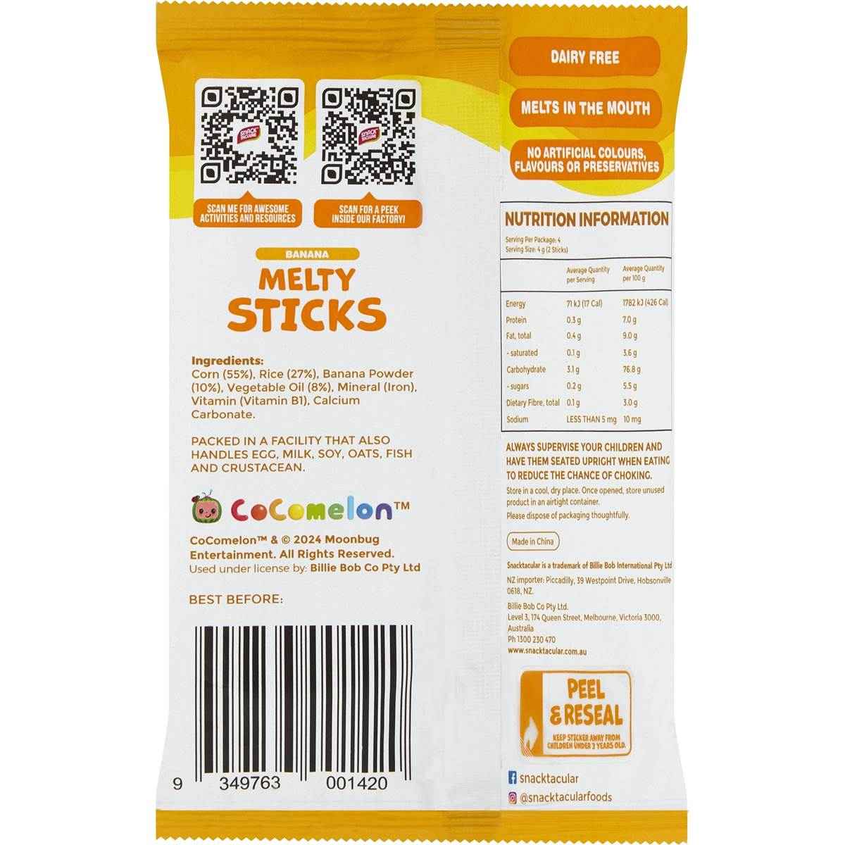 Snacktacular Melty Sticks Puffed Corn Banana 16g