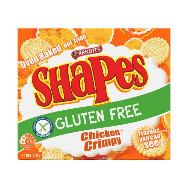 ARNOTTS SHAPES BISCUITS GLUTEN FREE CHICKEN CRIMPY 110G