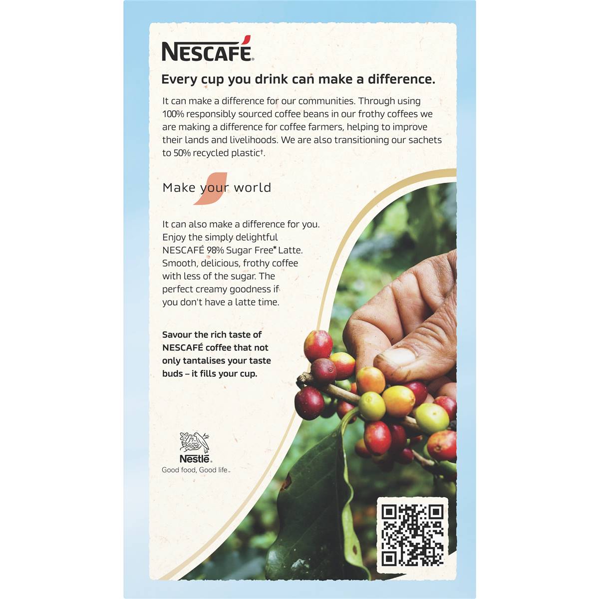 Nescafe 98% Sugar Free Latte Coffee Sachets 10 Pack