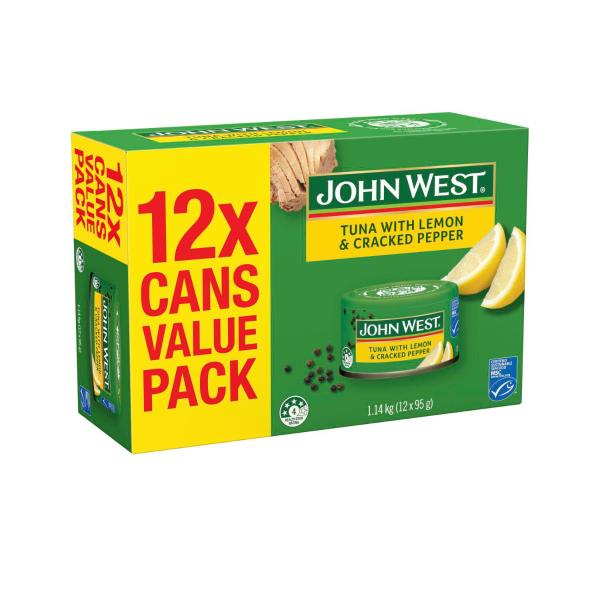 JOHN WEST TUNA WITH LEMON & CRACKED PEPPER VALUE PACK 12PACK X 95G