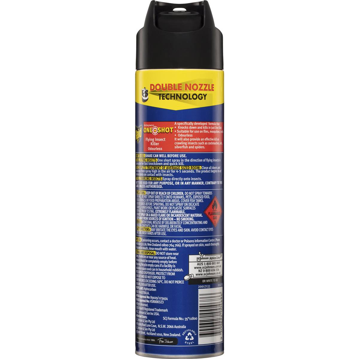 Raid One Shot Flying Insect Killer Spray Odourless 320g