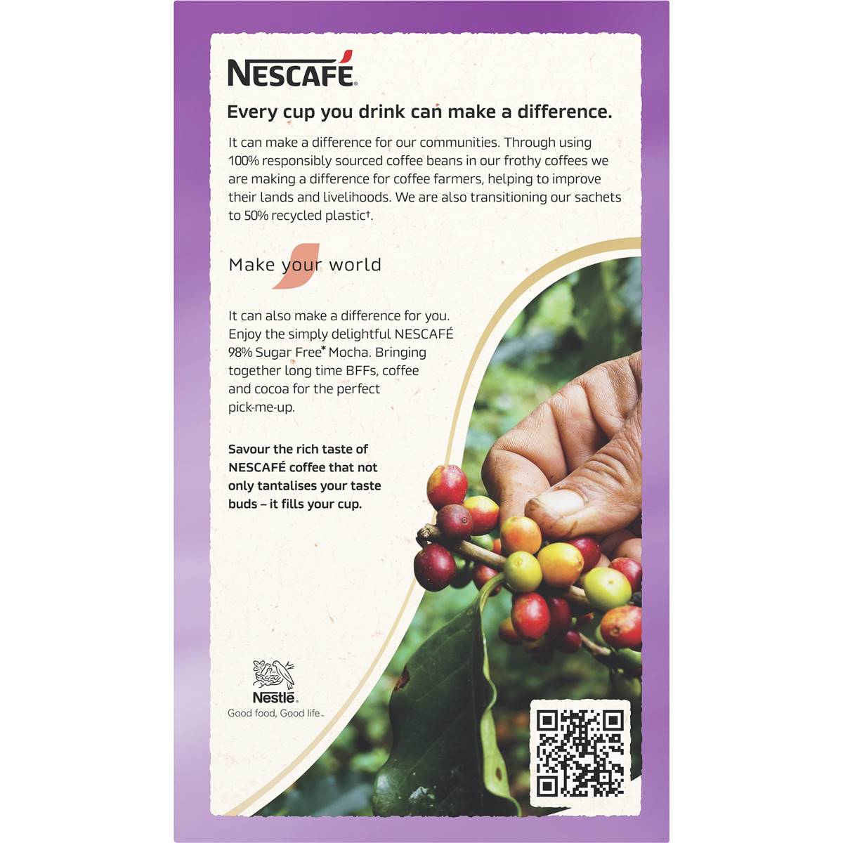 Nescafe 98% Sugar Free Mocha Coffee Sachets 10 Pack