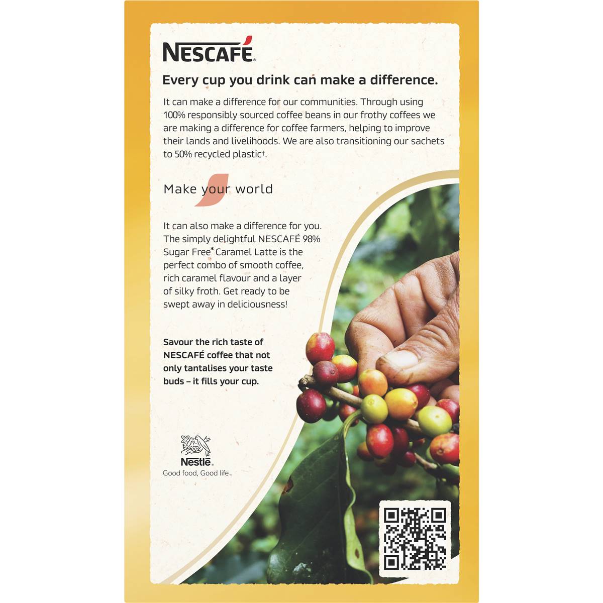 Nescafe 98% Sugar Free Caramel Latte Coffee Sachets 10 Pack