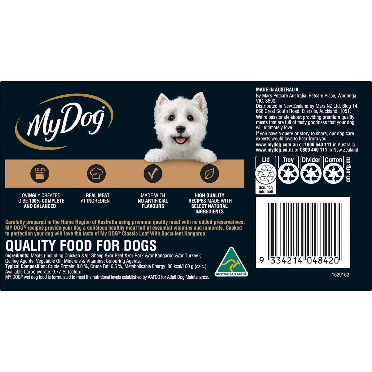 My Dog Classic Loaf Wet Dog Food Kangaroo 100g x 6 pack