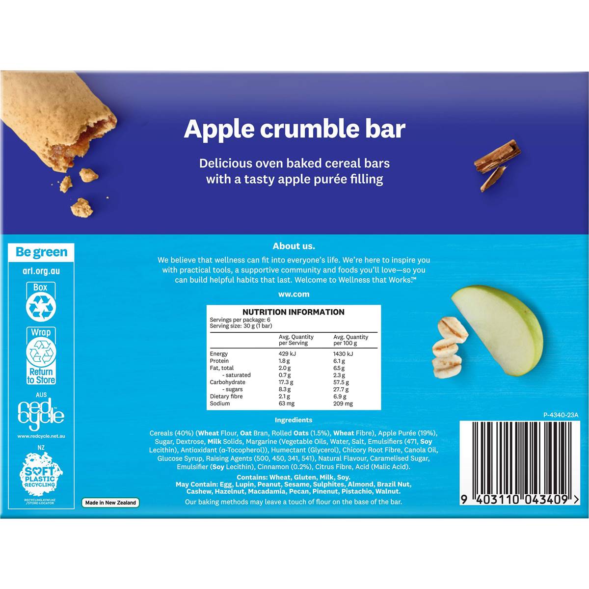 Weight Watchers Apple Crumble Bars 6 Pack