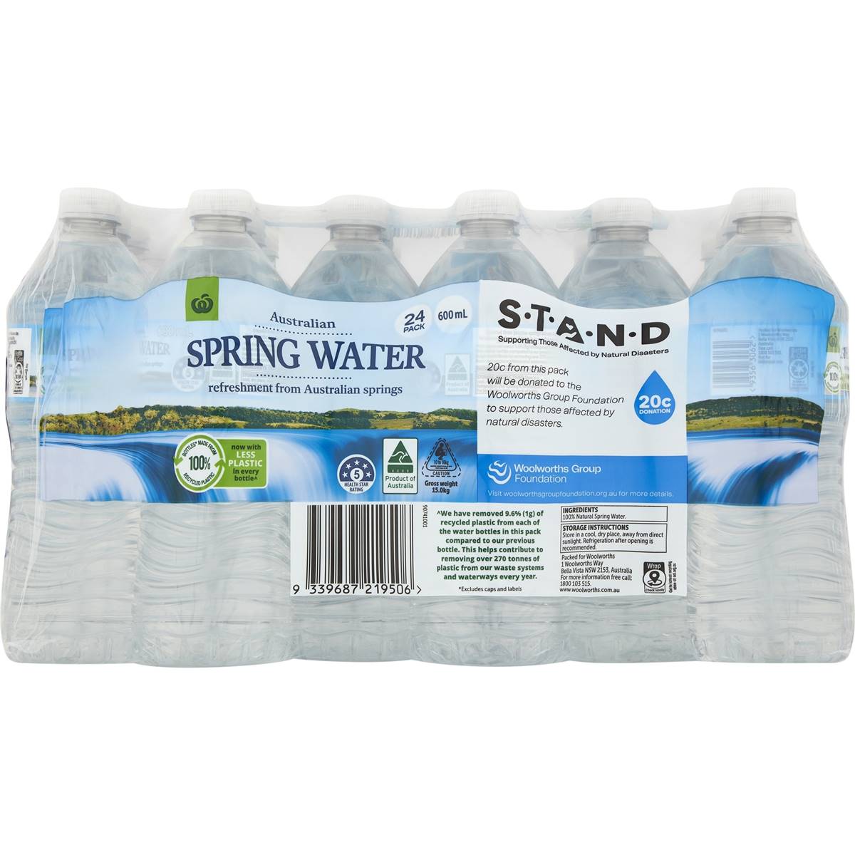 Woolworths Spring Water Bottles 600mL x 24 pack