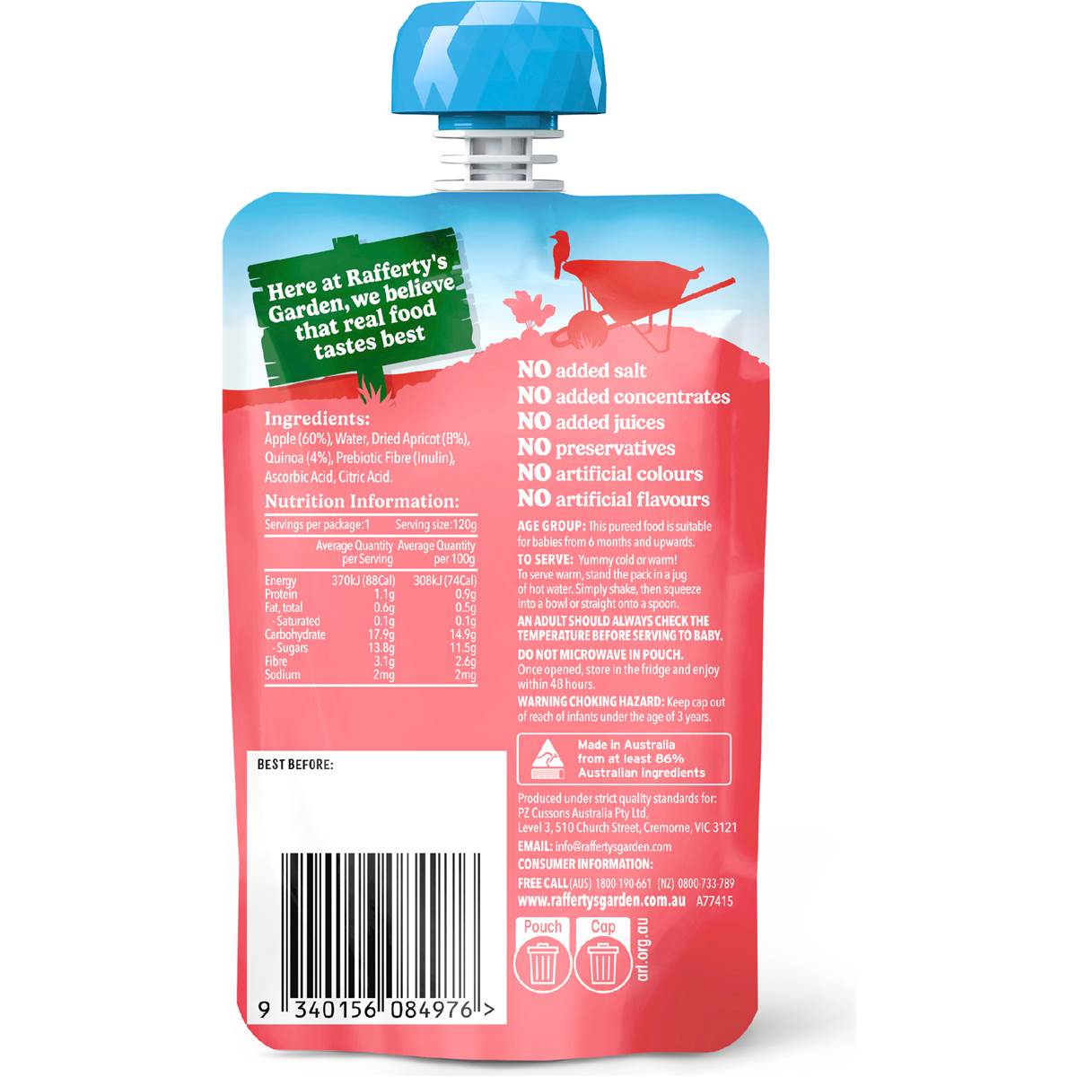 Rafferty's Garden Baby Food Pouch Summer Fruits & Quinoa 6+ Months 120g