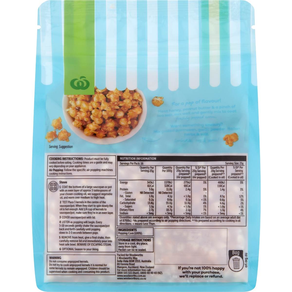 Woolworths Popping Corn Kernels 400g