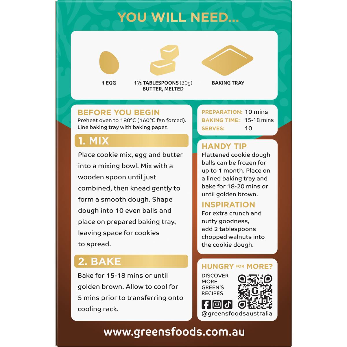 Green's Deluxe Dark Choc Chunk Cookies Mix 400g