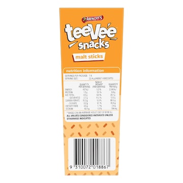 Arnott's Tee Vee Snacks Malt Sticks Chocolate Biscuits 175g