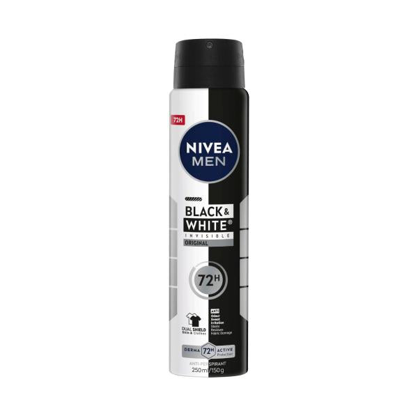 NIVEA MEN BLACK & WHITE INVISIBLE ANTIPERSPIRANT AEROSOL DEODORANT 250ML