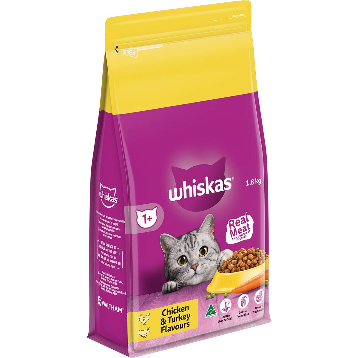 Whiskas Adult 1+ Years Dry Cat Food Chicken & Turkey Flavour 1.8kg