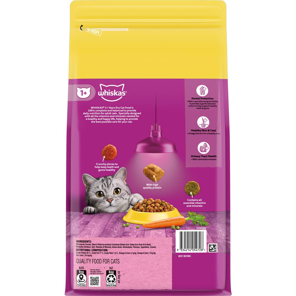 Whiskas Adult 1+ Years Dry Cat Food Chicken & Turkey Flavour 1.8kg