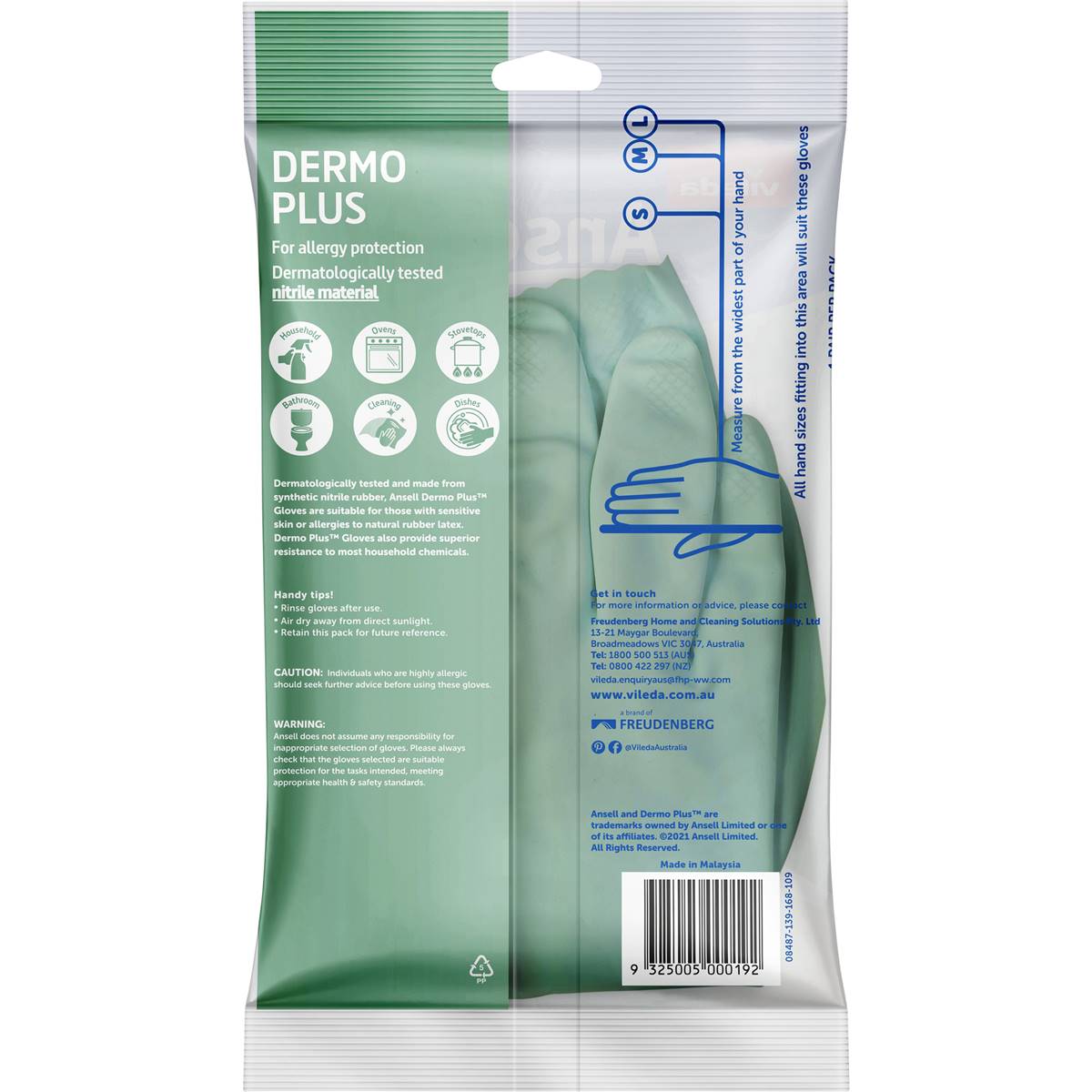 Vileda Ansell Dermo Plus Gloves Medium Pair Each