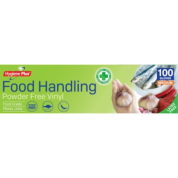 Hygiene Plus Food Handling Powder Free Vinyl Gloves Medium 100 pack