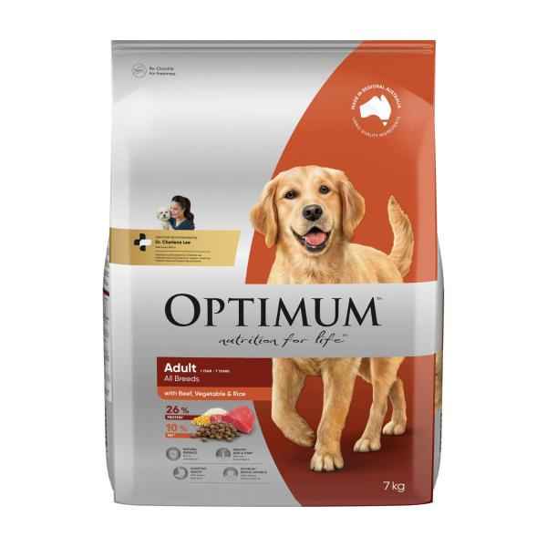 OPTIMUM ADULT ALL BREED DRY DOG FOOD WITH BEEF- VEGETABLES & RICE 7KG