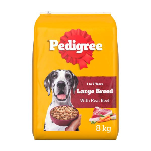PEDIGREE LARGE BREED ADULT DRY DOG FOOD WITH REAL BEEF 8KG BAG