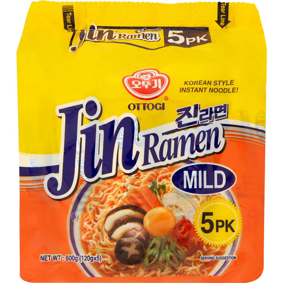 Ottogi Noodles Jin Ramen Mild 5pk 120g x5 Pack