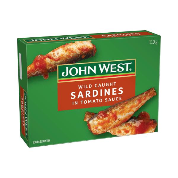 JOHN WEST SARDINES:TOMATO SAUCE:.:110 GRAM