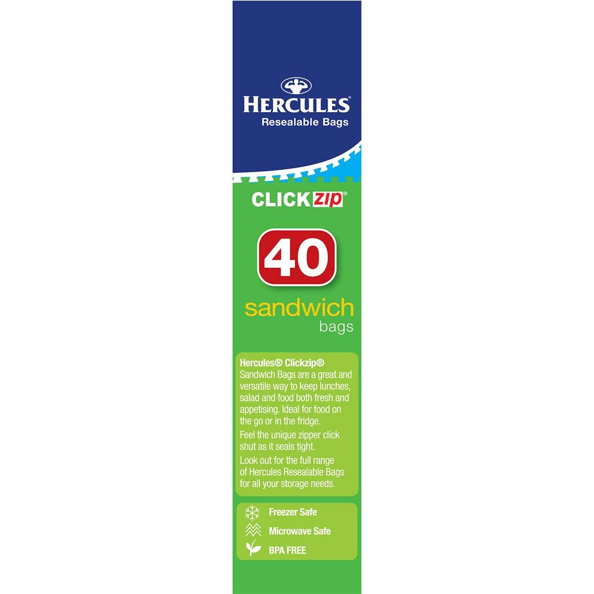 Hercules Click Zip Resealable Sandwich Bags 40 pack