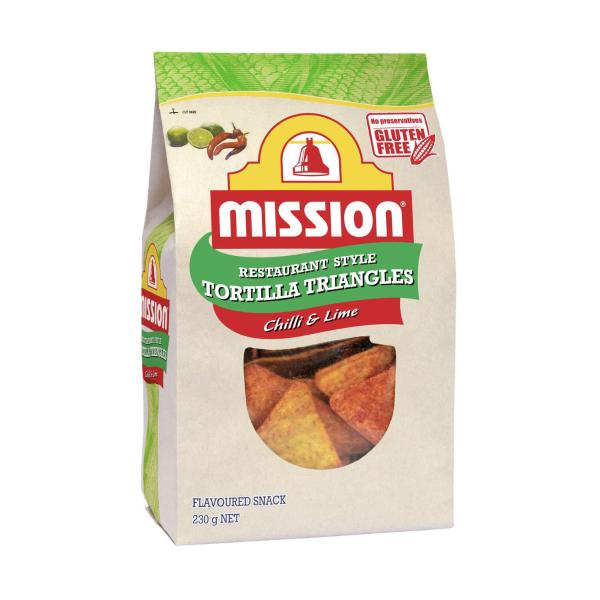 MISSION CORN CHIPS TORTILLA STRIPS :CHILLI LIME:.:230 GRAM