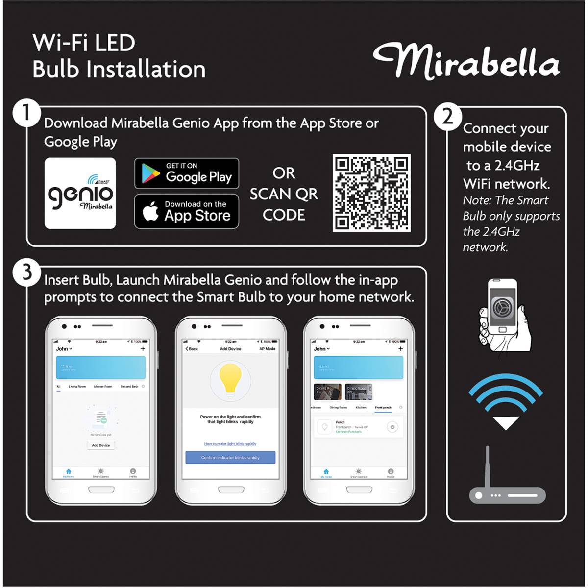 Mirabella Genio Wifi Dimmable 5w Led Round Bayonet Cap Each