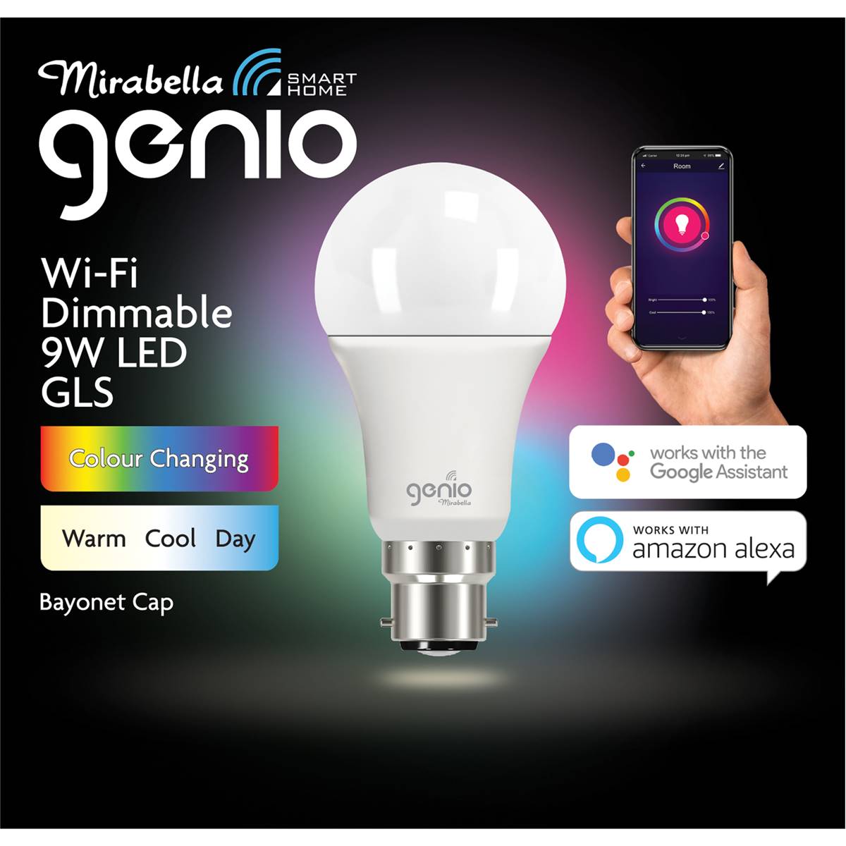 Mirabella Genio Wifi Dimmable 9w Led Gls Bayonet Cap Each