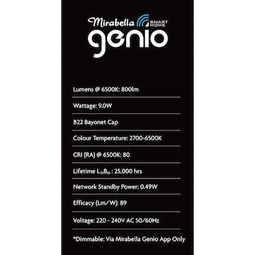 Mirabella Genio Wifi Dimmable 9W Led Gls Bayonet Cap each